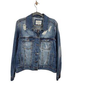 Ashley Vintage Charm Distressed Denim Jacket in Faded Blue‎ - Size large